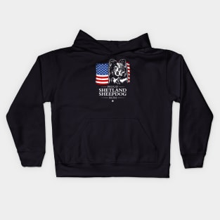 Proud Shetland Sheepdog Mom American Flag patriotic gift dog Kids Hoodie